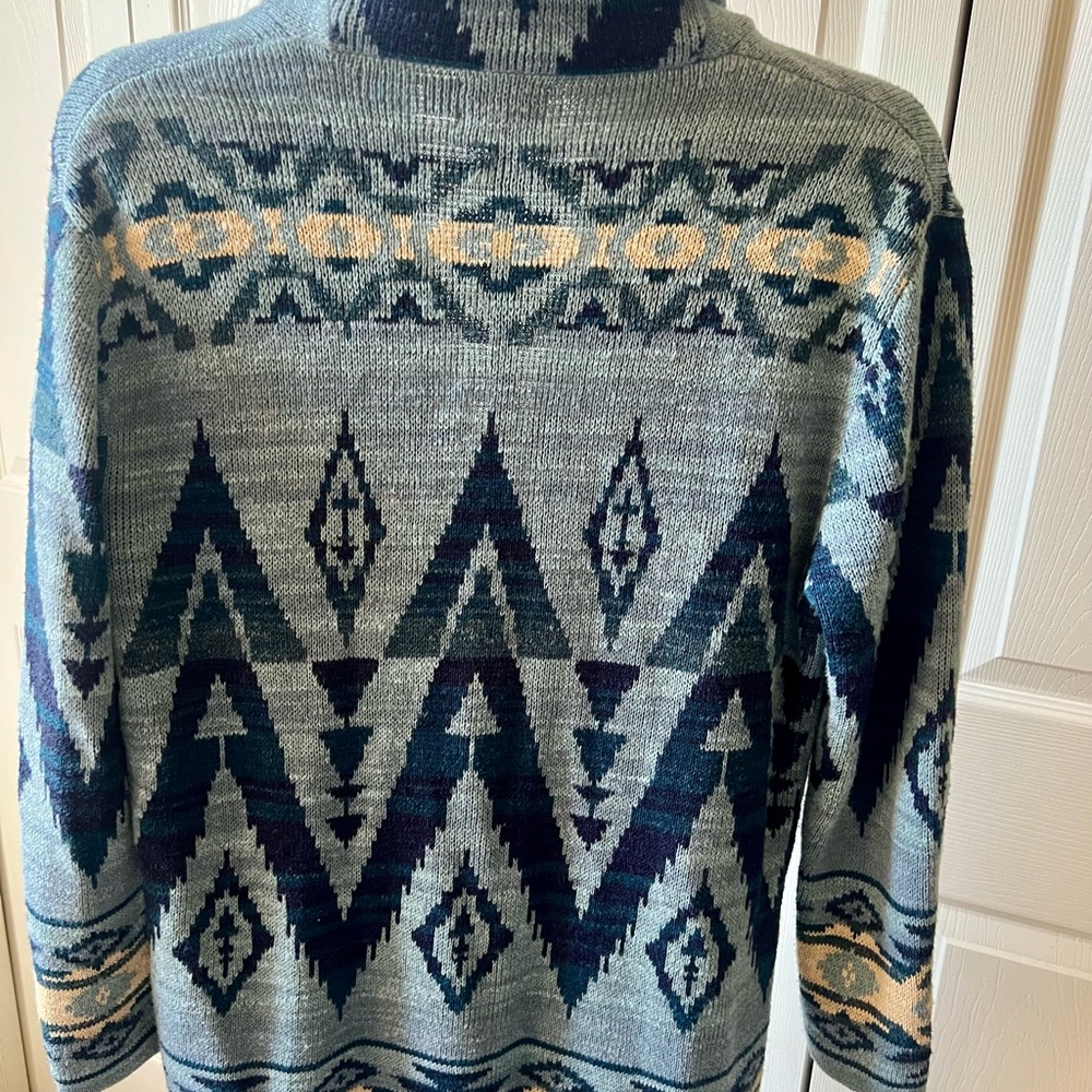 Polo Ralph Lauren Women’s Medium Blue Indigo Aztec Print 100% Cotton Cardigan - Picture 2 of 7
